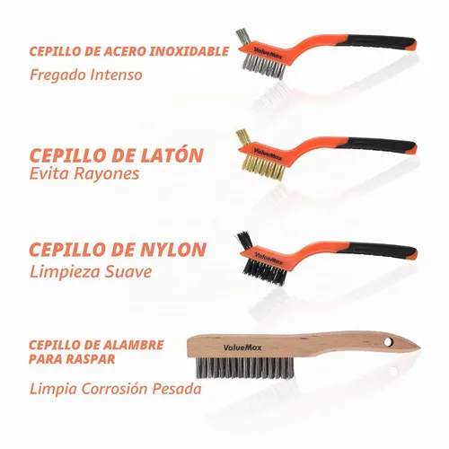 Vista 2 de ValueMax Juego de cepillos de alambre de 8 piezas con mango de madera de haya