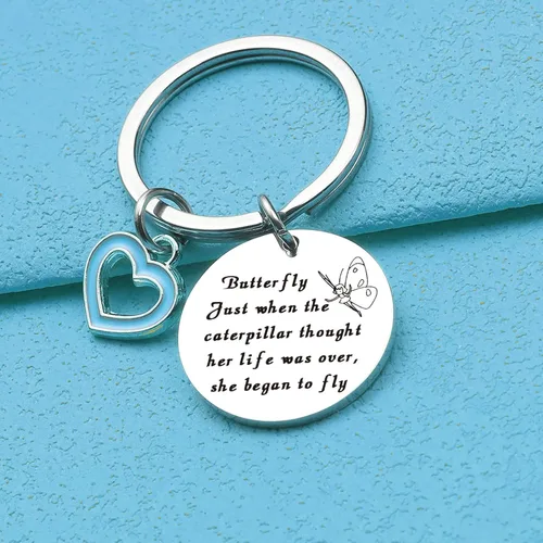 Vista 5 de Llavero de mariposa, regalo motivacional inspirado en oruga, joyería para amantes de la mariposa, regalo de amistad