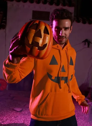 Vista 4 de Arvilhill Sudadera con capucha divertida de calabaza para hombre con disfraz de Halloween