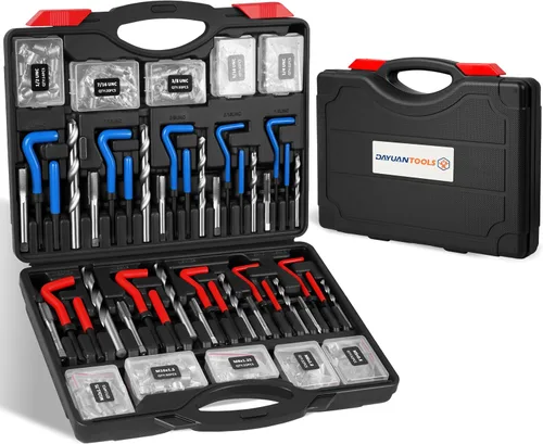 Vista 11 de DAYUAN 131 piezas Kit de reparación de roscas métricas helicoidales, herramienta de inserción de rosca de taladro HSS M5 M6 M8 M10 M12