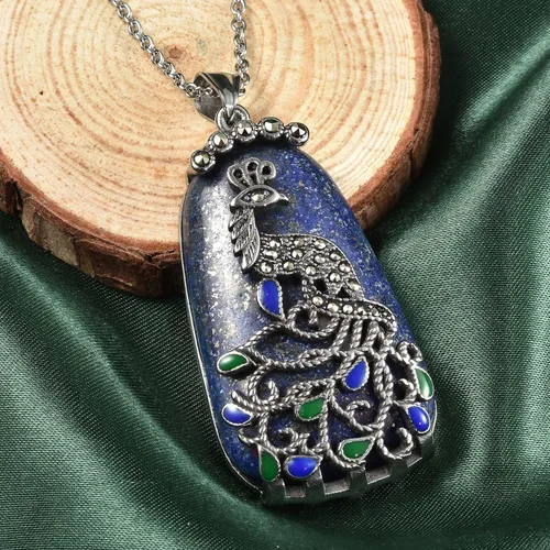 Vista 2 de Shop LC - Collar de lapislázuli azul para mujer, colgante de piedra natural, cadena estética de cristal curativo de 20 pulgadas, Metal, No es una