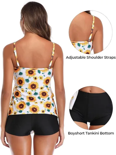 Vista 3 de Summer Mae Traje de baño tankini de 2 piezas con volantes y pantalones cortos para mujer
