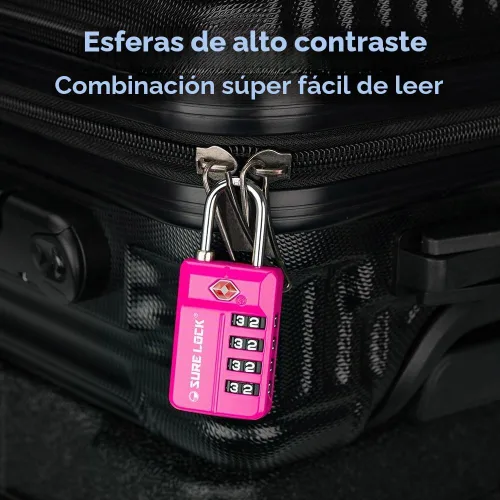 Vista 5 de SURE LOCK Cerradura de combinación reiniciable de 4 dígitos aprobada por la TSA con alerta abierta, diales de fácil lectura, para equipaje 17021ALL