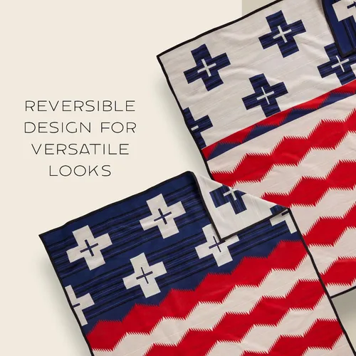 Vista 4 de Pendleton Brave Star Manta Rojo/Blanco/Azul, Talla única Reversible, Ultrasuede Binding, Made in USA, Brave Star