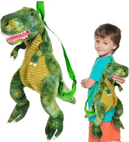 Vista 8 de ArtCreativity Mochila de dinosaurio de felpa, mochilas de animales de peluche de 22 pulgadas en forma de triceratops, bolsa de dinosaurio de peluche