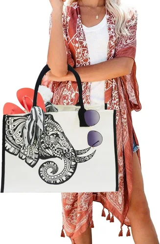 Vista 6 de Bolsas de lona grandes personalizadas, bolsas de playa reutilizables, regalos para mujeres, cumpleaños, con bolsillo interior, mandala