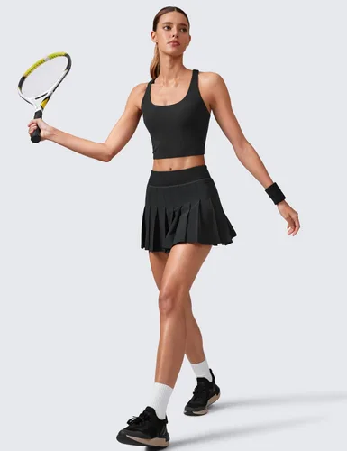 Vista 3 de CRZ YOGA Lindas faldas plisadas para mujer, de cintura alta, para tenis, golf, con bolsillos, casual, atlética, entrenamiento, patinadora