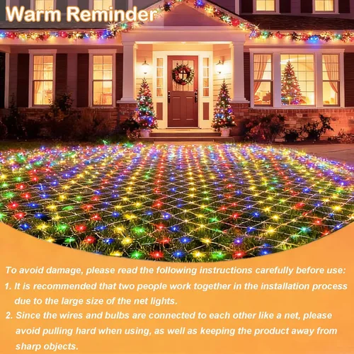 Vista 3 de OYCBUZO 300 luces LED de red de Navidad, 14.8 pies x 5 pies, luces de malla para exteriores, 8 modos, cable verde, tira de luces conectables