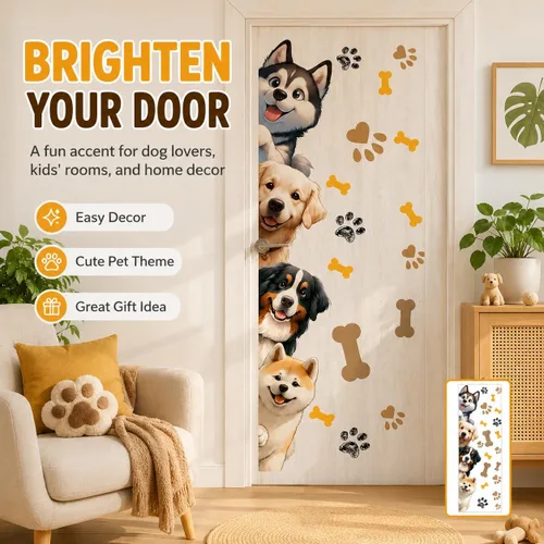 Vista 7 de Calcomanías de pared de perro de 44.9 x 9.8 pulgadas, calcomanías de pared de animales de dibujos animados para guardería, sala
