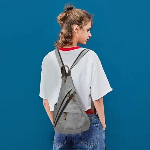 Vista 6 de KL928 Bolso bandolera de piel sintética Mochila pequeña cruzada de hombro, mochila casual para hombres y mujeres