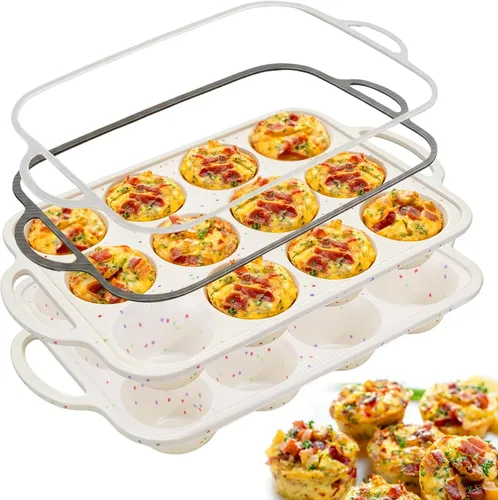 Vista 8 de Juome Moldes de silicona para mordeduras de huevo, 12 tazas de moldes de silicona para magdalenas para hornear, molde de silicona antiadherente