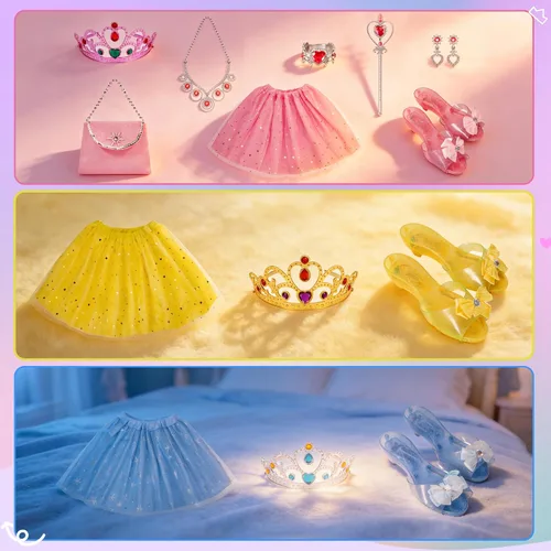 Vista 6 de Meland Princess Dress Up Set for Girl Age 3-6 with Her First Heels & Skirts Iluminado