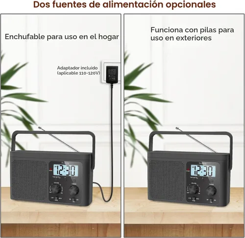 Vista 5 de DreamSky Radio AM FM Portátil - Radio de Onda Corta a Batería o Enchufe de Pared para Casa al Aire Libre, Fuerte Recepción, Dial Grande Fácil
