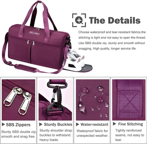 Vista 5 de Bolsa de gimnasio para mujeres y hombres con compartimento para zapatos, pequeña bolsa de lona para deportes, viajes, bolsa de mano para fin
