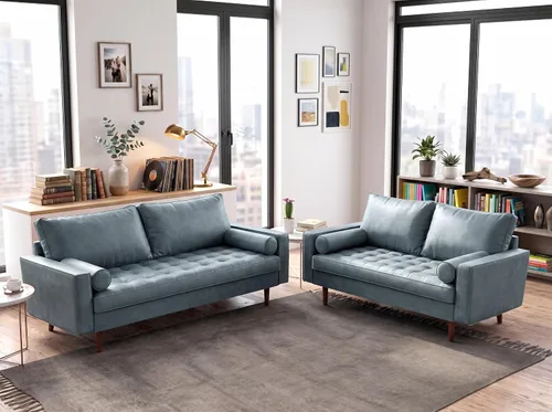 Vista 23 de Container Furniture - Sofá de piel sintética para la sala de estar moderna con cojines extraíbles y patas de madera maciza, sofá estilo lujoso