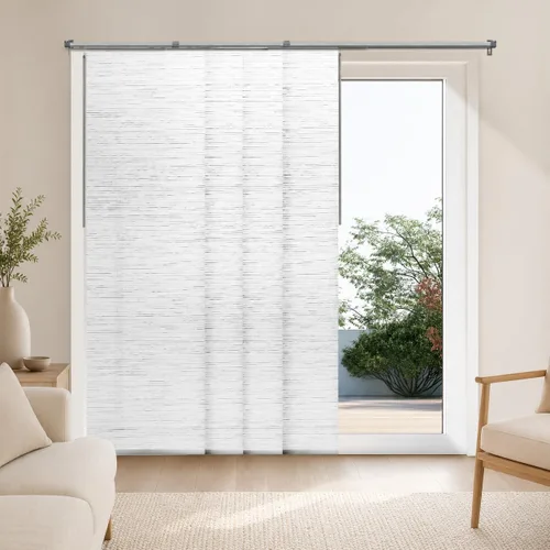 Vista 15 de CHICOLOGY Elegantes Persianas Verticales Transparentes Blancas para el Hogar, Ventanas Interiores Grandes, Puerta Corrediza, Patio (78" An x 84" Al)