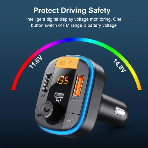 Vista 7 de Transmisor FM Bluetooth Bluetooth para automóvil - BAISHUN Adaptador Bluetooth 5.0 PD20W+QC3.0 encendedor de cigarrillos receptor de radio