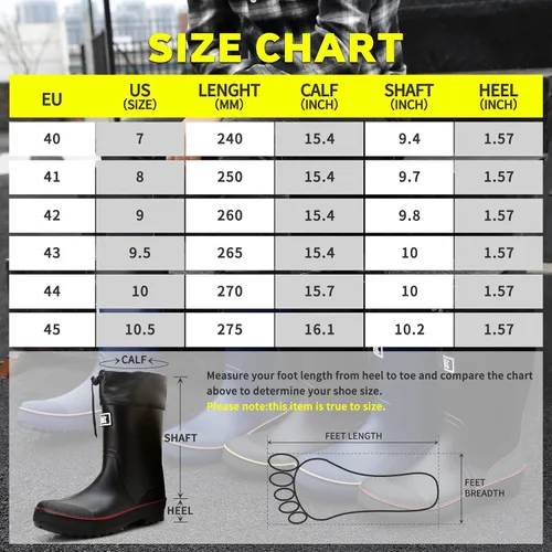Vista 8 de Botas de lluvia para hombre, botas de goma impermeables para hombre con diseño único de PVC, cómodas y ligeras, botas de jardín resistentes