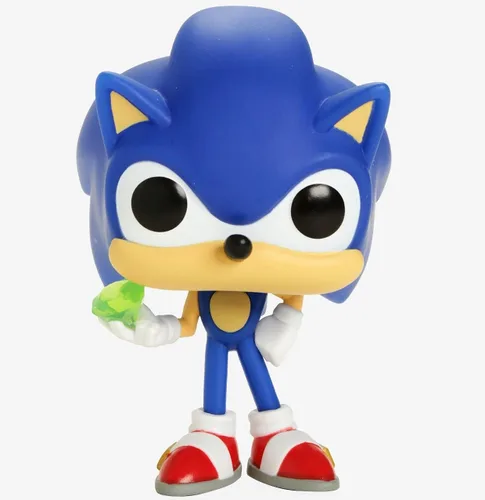Vista 3 de POP Funko Sonic The Hedgehog - Figura de vinilo de Sonic con esmeralda (paquete con funda protectora de caja compatible)