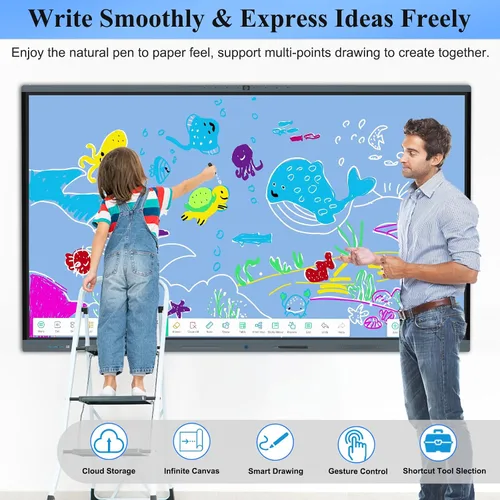 Vista 10 de Tablero inteligente, pantalla táctil 4K de 86 pulgadas, pizarra interactiva, cámara AI integrada y 8 micrófonos, computadora todo en uno con Windows