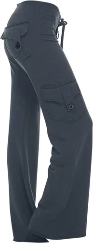 Vista 2 de Pantalones de yoga con corte de bota para mujer, con bolsillos de carga, elásticos, pantalones palazzo, pantalones largos y anchos para entrenamiento