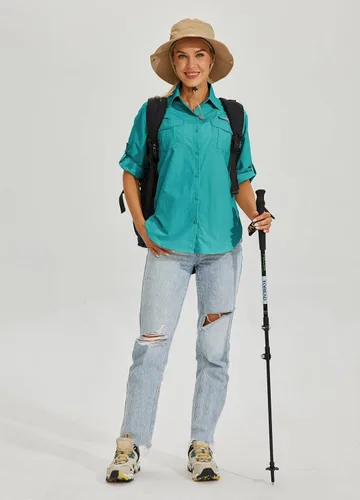 Vista 6 de Willit Camisas de manga larga con protección solar UPF 50+ para mujer, camisetas de pesca con FPS de secado rápido para senderismo al aire libre