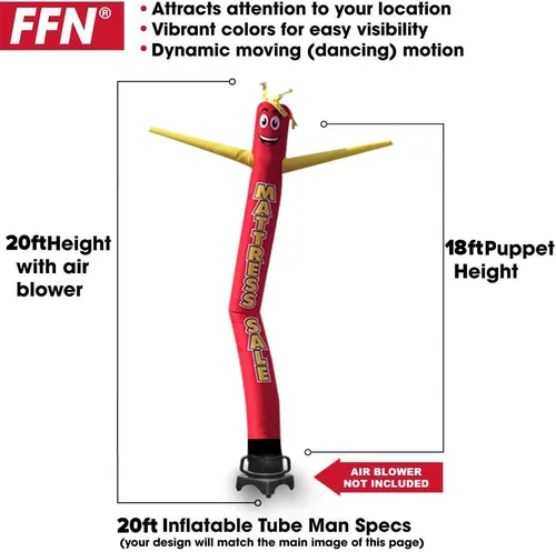 Vista 3 de Venta de colchón de 20 pies de alto, tubo inflable para hombre, marioneta de baile para publicidad al aire libre, solo bailarín de repuesto, rojo