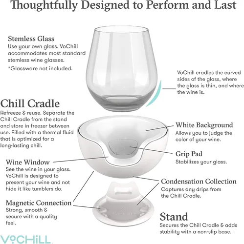 Vista 4 de VoChill Enfriador de copas de vino sin tallo Mantén el frío en tu copa Fabricado en Estados Unidos El original Recongelable Chill Cradle™