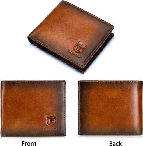 Vista 38 de LUKZIJAES Billetera de cuero genuino para hombre, con bloqueo RFID, delgada, plegable, bolsillo frontal, #3-Café, Vintage