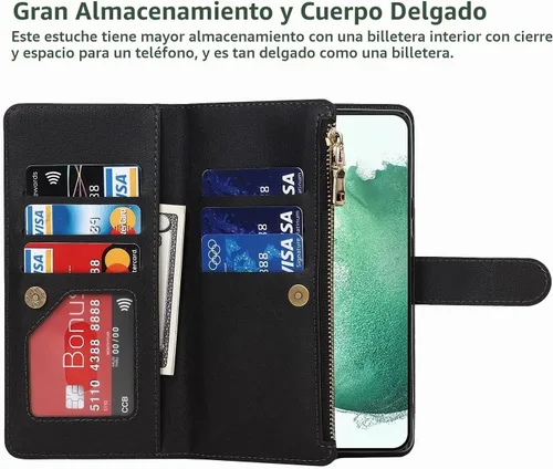 Vista 4 de iCoverCase para Samsung Galaxy S22 - Funda tipo cartera con soporte y bolsillos para tarjetas, funda de piel sintética con cierre magnético