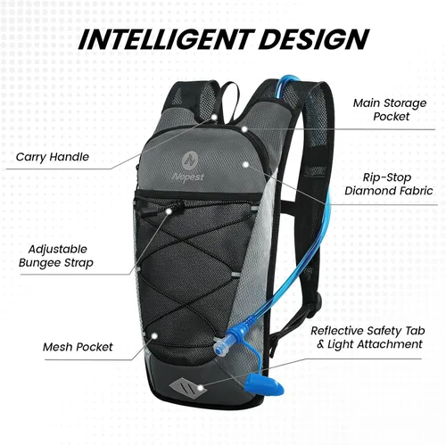 Vista 2 de Nepest Mochila de hidratación con bolsa de agua de 2 L para ciclismo, mochila de agua para senderismo, correr, mochila de hidratación ligera 2L