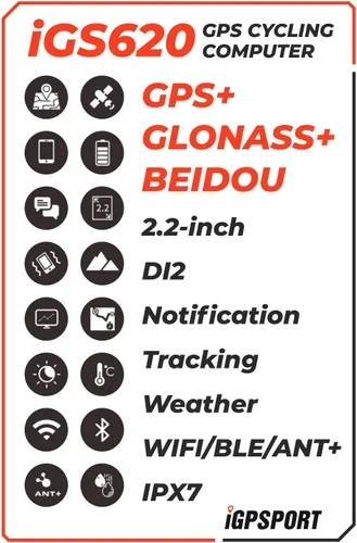 Vista 2 de iGPSPRT iGS620 GPS Wireless Bike Computer con Bluetooth, ANT+, SMS y notificación de llamadas, navegación de mapas con paquete multiherramienta