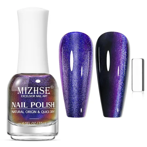 Vista 8 de MIZHSE Esmalte de uñas de ojo de gato 9D de secado rápido, sin gel, esmalte de uñas magnético azul-violeta con imán, secado al aire rápido, esmalte