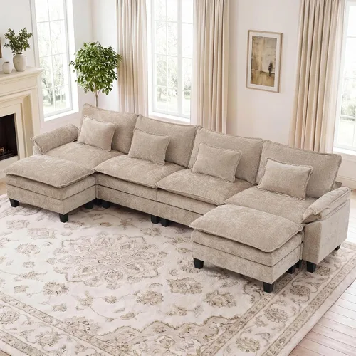 Vista 41 de IPKIG 117" Modular Sectional Cloud Couch, Modern L-Shaped Sofa with Ottoman Blanco beige