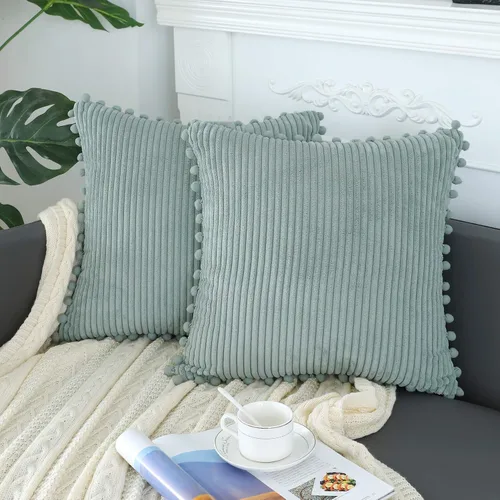 Vista 8 de Juego de 2 fundas de almohada de pana a rayas color naranja quemado