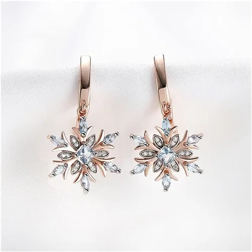 Vista 3 de yaoqijie - Aretes de plata de ley 925 con piedras preciosas de copo de nieve, topacio azul para mujer, encantadores, delicados, joyería fina
