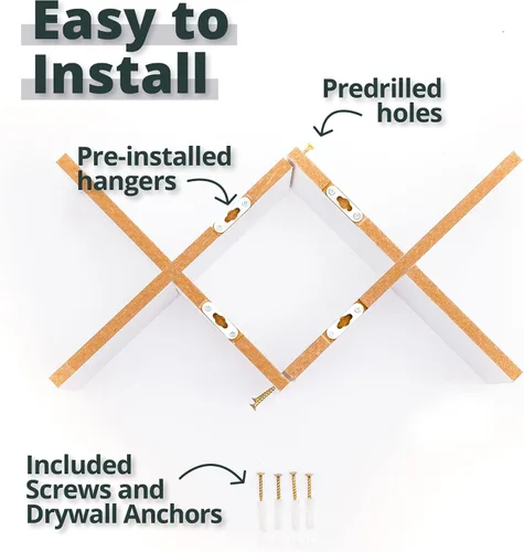 Vista 6 de Greenco Criss Cross Intersecting - Estantes flotantes para montar en pared.