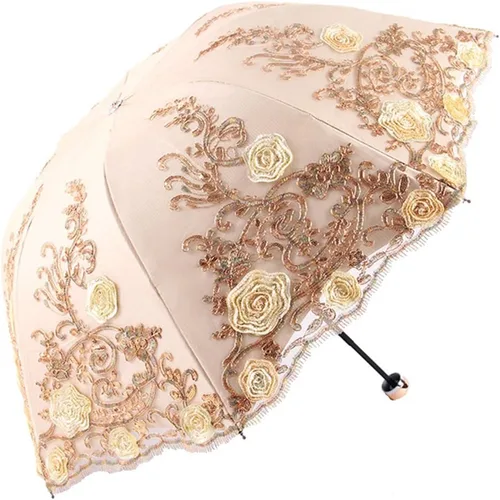 Vista 27 de Honeystore Sombrilla bordada con flor 3D plegable UV con encaje clásico