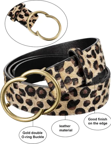Vista 3 de SATINIOR Cinturón de cuero para mujer, 3 piezas, para pantalones vaqueros, cinturones de cintura con hebilla de doble anillo