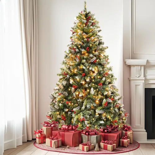 Vista 12 de DWVO Árbol de Navidad artificial preiluminado de 6 pies, verde, 1000 puntas