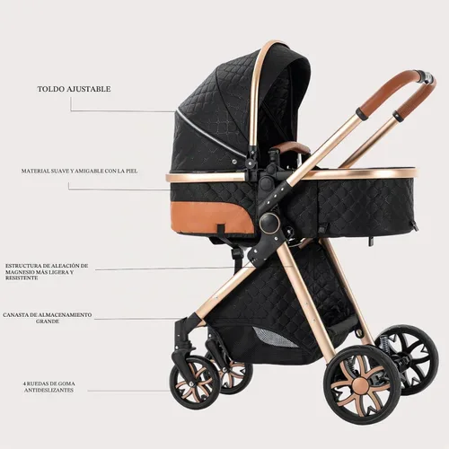 Vista 3 de Cochecito de bebé 2 en 1 con función de cochecito, plegable, portátil, cómodo, para bebés de 0 a 36 meses (negro)