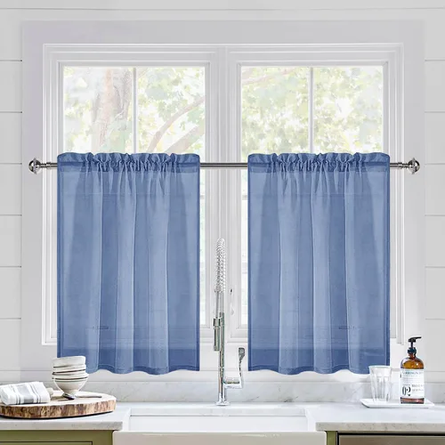 Vista 16 de DWCN Cortinas Transparentes Aqua de Voile Semitransparente con Bolsillo para Barra para Dormitorio y Sala de Estar, 36 x 36 pulgadas de Largo, Juego
