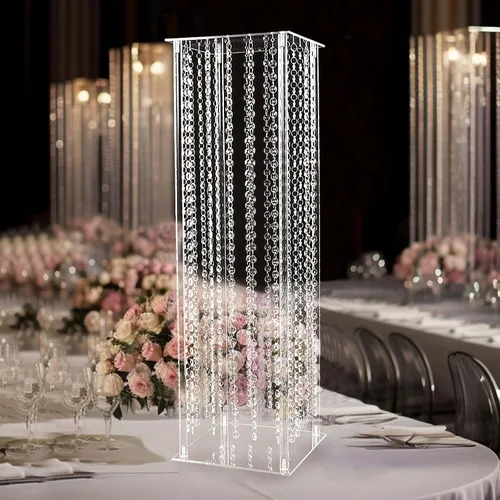 Vista 12 de Efavormart - Jarrón de pedestal de acrílico resistente de 40 pulgadas con cuentas de cristal colgantes, soporte de pilar transparente, centros