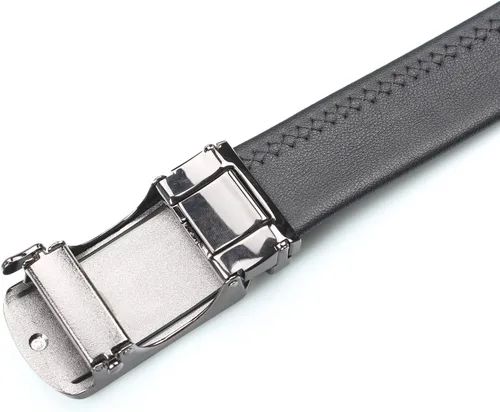 Vista 5 de Cinturón de vestir ajustable con trinquete para hombre, cuero negro, ribete para adaptarse