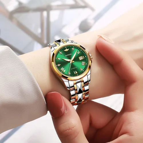 Vista 3 de OLEVS Relojes automáticos para mujer, de lujo, con diamantes de imitación, con cristales de zafiro, elegante, de acero de tungsteno, impermeable