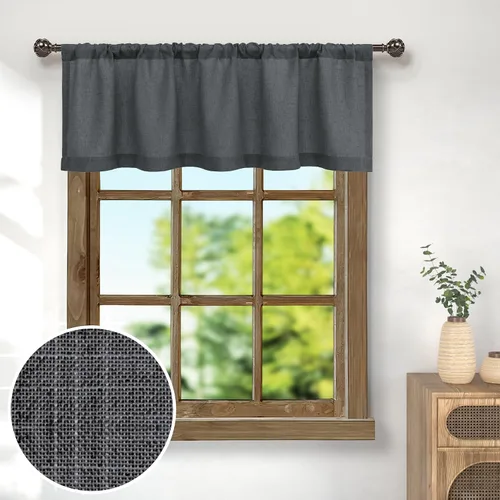 Vista 16 de Pitalk - Cenefa de ventana de lino negro para cocina, bolsillo para barra de 3 pulgadas, semitransparente, estilo bohemio moderno de granja, cenefa