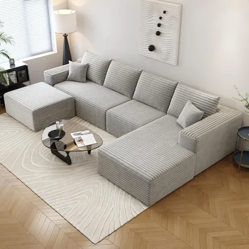 Vista 18 de Sofá seccional Cloud de 107.5 pulgadas con diván en forma de L, sofá modular moderno con asiento profundo, sofás tapizados para sala de estar Camello