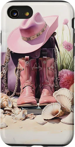 Vista 18 de Botas rosas y sombrero de vaquero Funda floral de vaquera costera para iPhone 17
