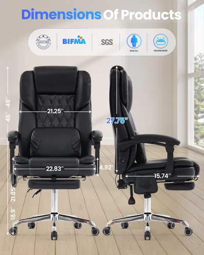 Vista 2 de Silla de oficina grande y alta de 500 libras con soporte lumbar de masaje de amasamiento 3D, sillas de oficina para aliviar el dolor de espalda