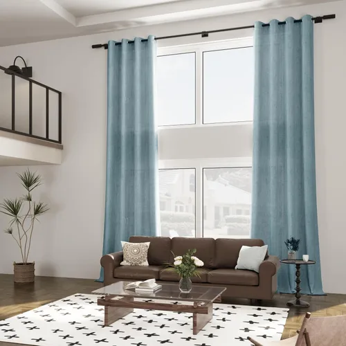 Vista 79 de Cortinas de lino negro para dormitorio y sala de estar de 84 pulgadas de largo, juego de 2 paneles, para habitación de niños, filtro de luz